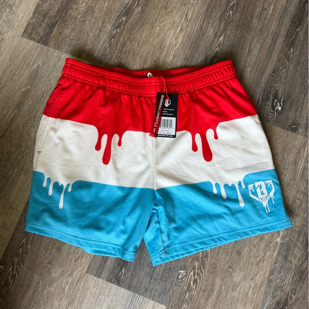 Baseball Lifestyle 101 Men’s Medium Athletic Mesh Shorts Red White Blue